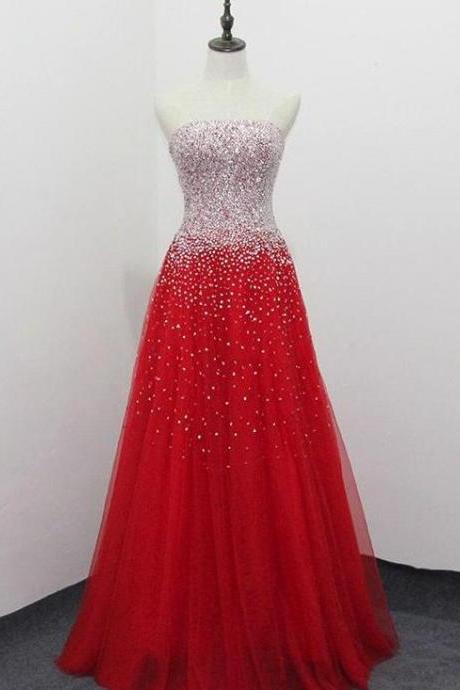 Gorgeous A Line Beading Long Red Formal Gown, Prom Dress