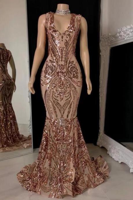 Sexy Rose Gold Evening Dresses, Formal Dresses