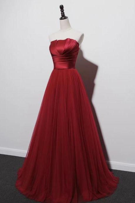 Charming Strapless Burgundy Prom Gown, Evening Dress
