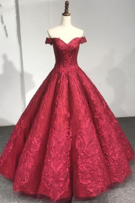 Elegant Off Shoulder Sweetheart Neck Floor Length Wine Red Evening Dress