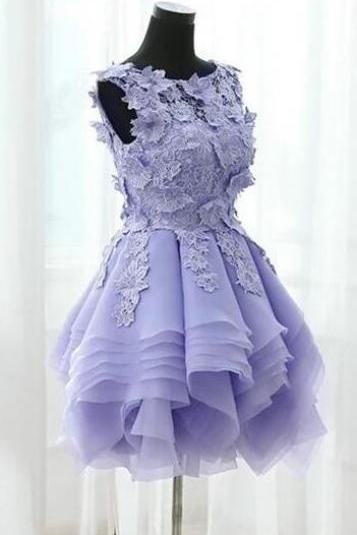 Elegant Floral Lace Ball Gowns Organza Short Prom Dresses