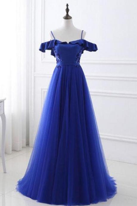 Elegant Off-the-shoulder Royal Blue Long Prom Dresses