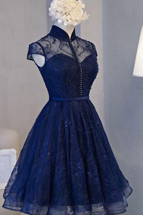 Princess Short Navy Blue Prom Homecoming Dresses