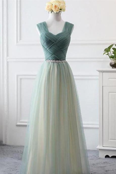 Simple A Line Open Back Tulle Floor Length Prom Dress