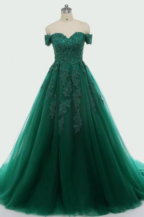 Dark Green Lace Appliques Ball Gown Quinceanera Dresses
