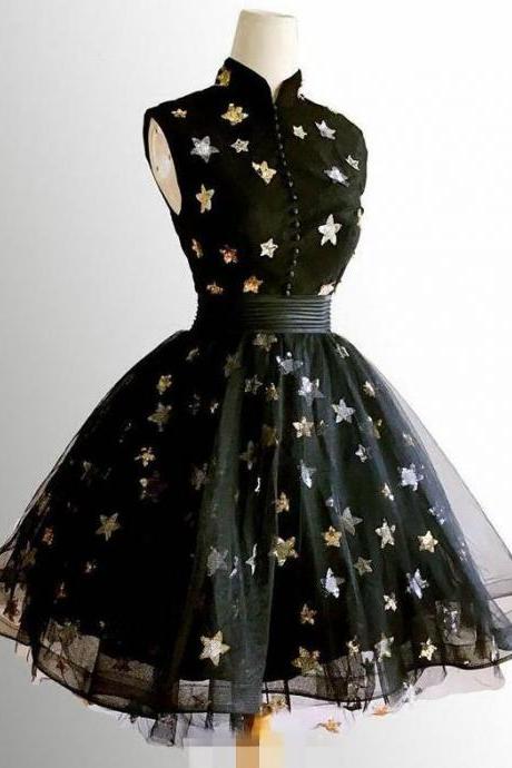 A-line Cute Black Prom Dress, Homecoming Dresses
