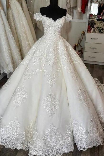 Princess Corset Lace Appliqued Wedding Dresses