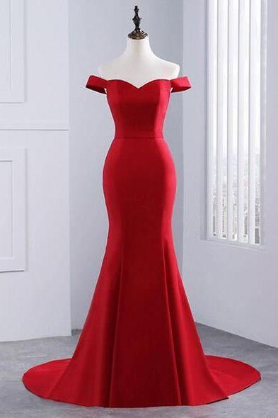 Elegant Mermaid Red Off The Shoulder Prom Dress