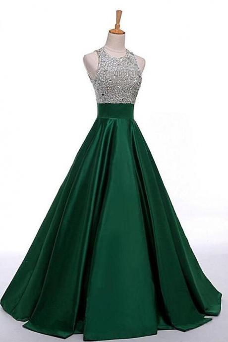 A-line Beading Stain Long Prom Dresses