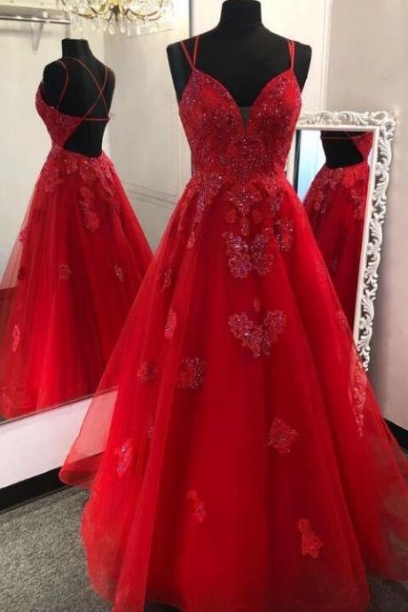 A Line Tulle Special Occasion Dress,red Formal Dress