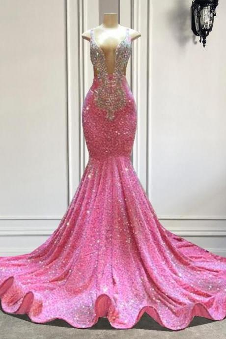 Sparkly Deep V Neck Prom Dresses