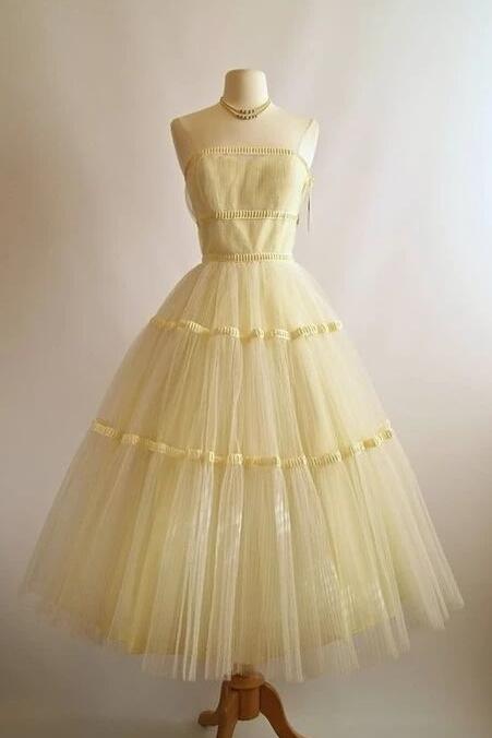 Vintage Strapless Yellow Homecoming Dress