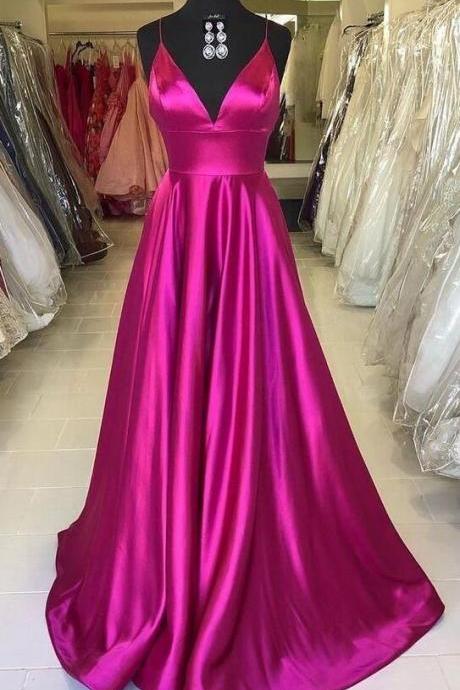A Line Rose Red Prom Dress Evening Dress
