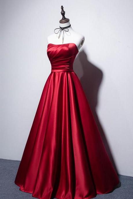 A Line Strapless Red Long Prom Dresses