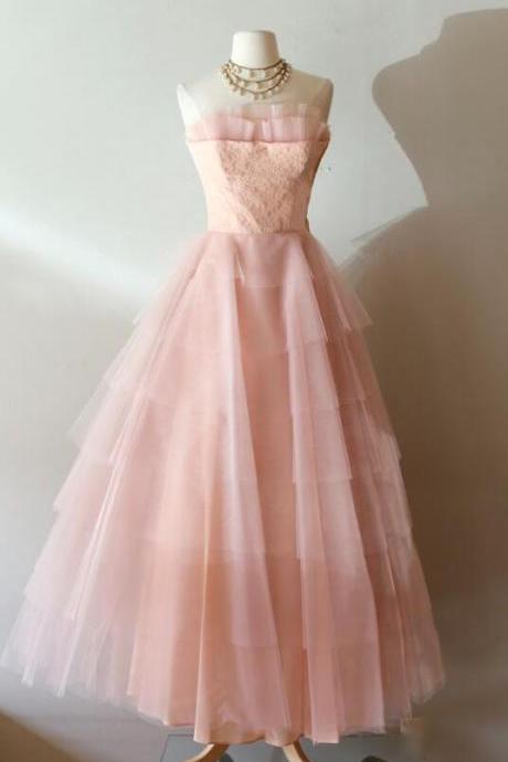 A Line Pink Long Prom Evening Dress
