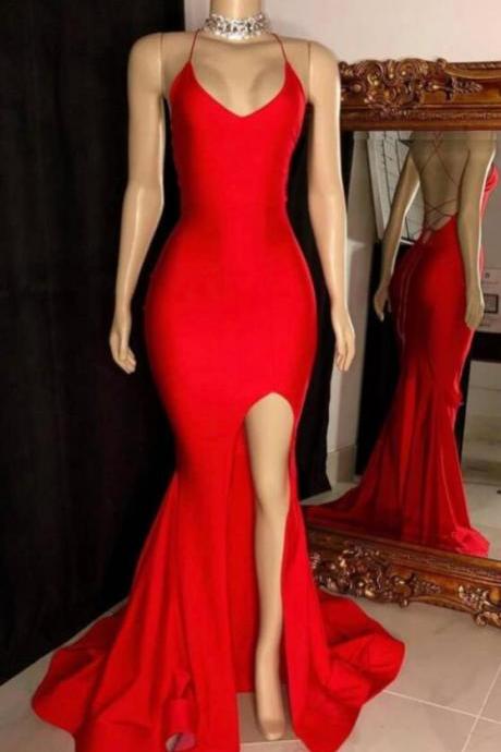 Simple Red Satin Long Prom Dress Evening Dress