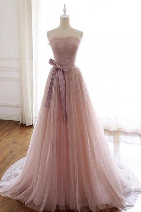 Mermaid Strapless A Line Prom Dress Pink Evening Dress