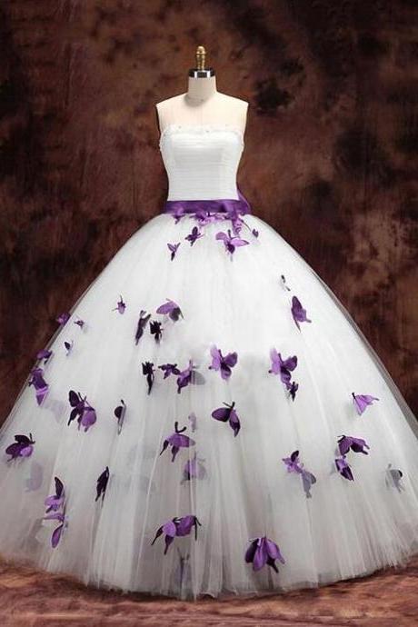Princess Strapless Tulle Ball Gown Wedding Dress,bridal Dress
