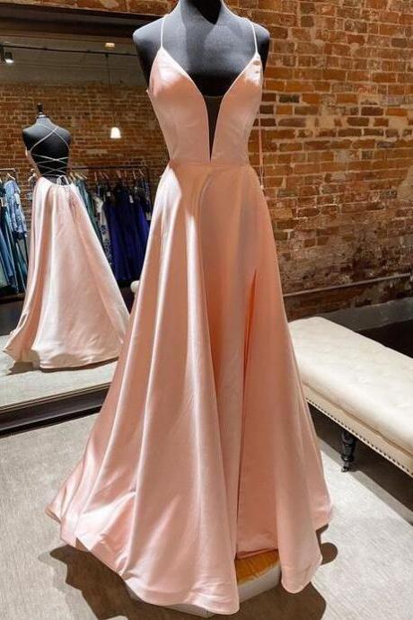 A-line Pink Long Dress With Lace Up