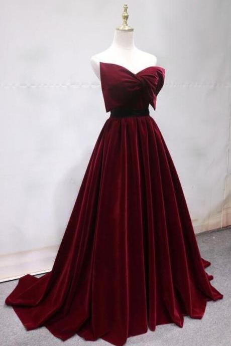 Mermaid Burgundy Velvet Prom Dress Evening Gown