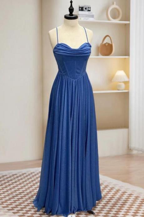 Simple A-line Sweetheart Blue Long Prom Evening Dresses