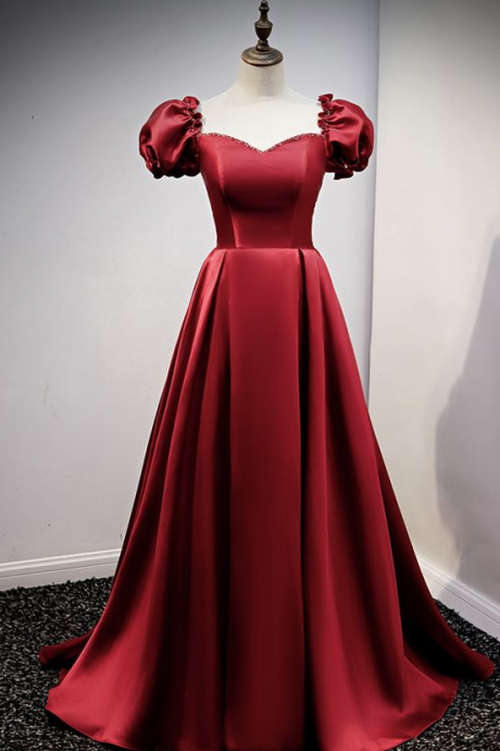 A Line Burgundy Stain Prom Dress Evening Dress