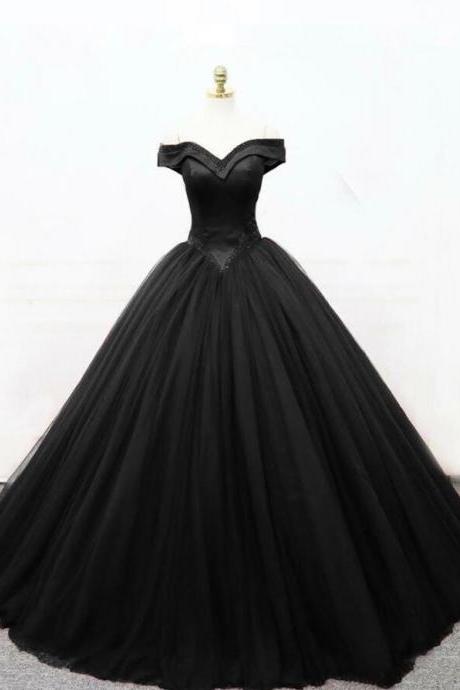 Princess Ball Gown Black Tulle Formal Prom Dress