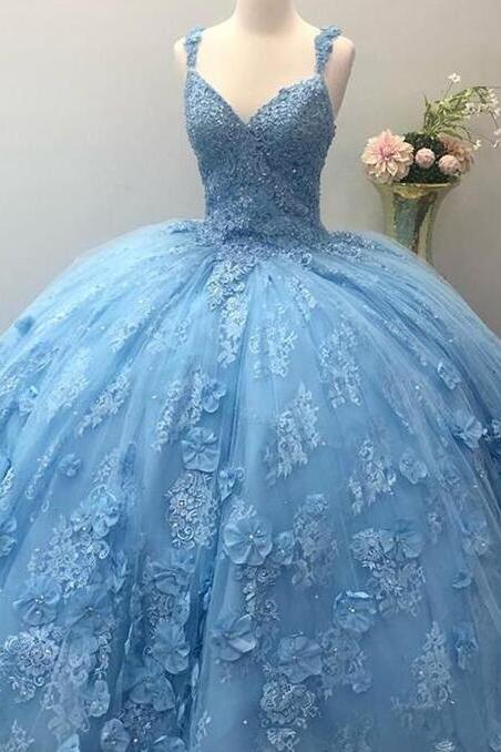 Ball Gown Light Blue Occasion Dresses Party Dresses With Lace