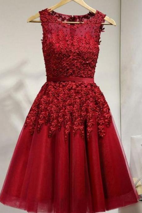 Sexy Wine Red Tulle Short Prom Dress, Homecoming Dress