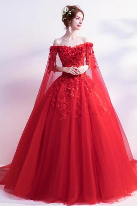 Mermaid Red Lace Tulle Prom Dresses