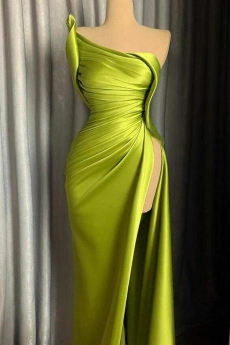 Sexy Lemon Green Prom Dresses Split Evening Gowns