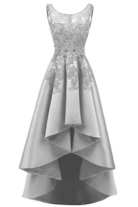 Vintage High Low Grey Lace Prom Dresses