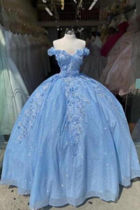 Off The Shoulder Blue Long Ball Gown Prom Dress
