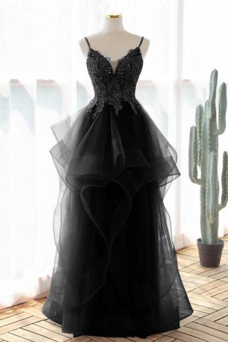 A Line Black Lace Evening Dress Prom Dresses