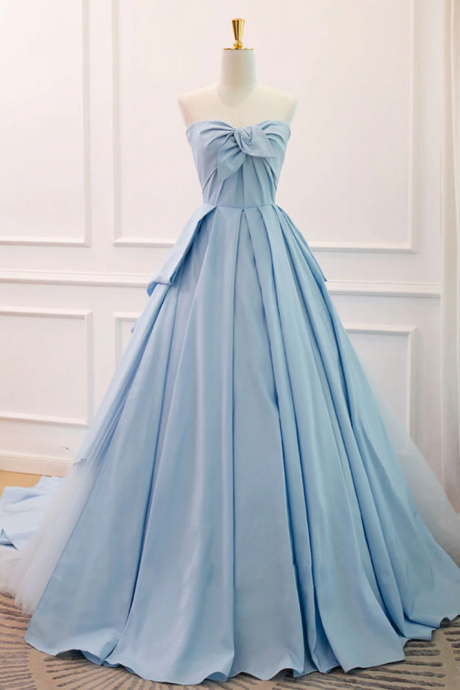 Mermaid Sweetheart Neck Satin Tulle Blue Long Prom Dress, Evening Dress