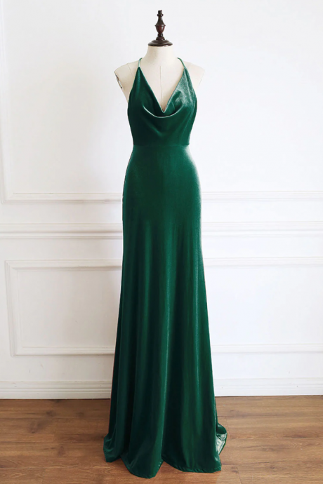 Green Velvet Long Prom Dress, Formal Evening Dresses