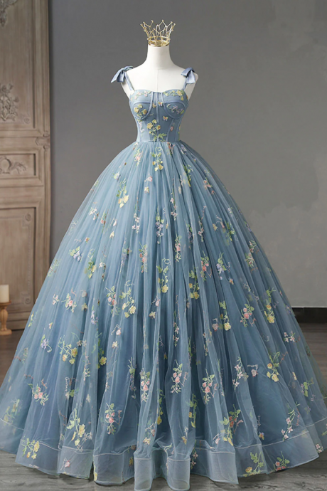 Enchanted Evening Blue Floral Embroidered Ball Gown