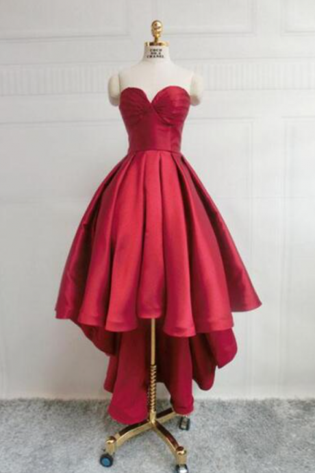 Sweetheart Neck High Low Red Stain Prom Dress
