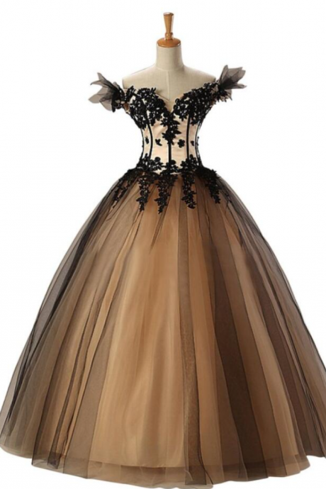 Off The Shoulder Ball Gown Prom Dress With Black Lace