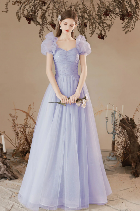 Princess A-line Tulle Long Prom Dresses