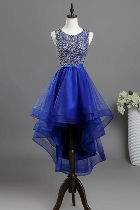 High Low Royal Blue Tulle Homecoming Dress