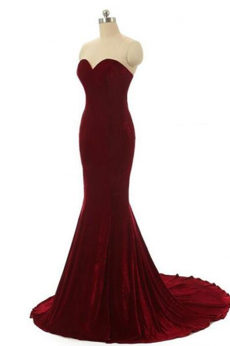 Simple Wine Red Mermaid Chiffon Long Prom Dresses