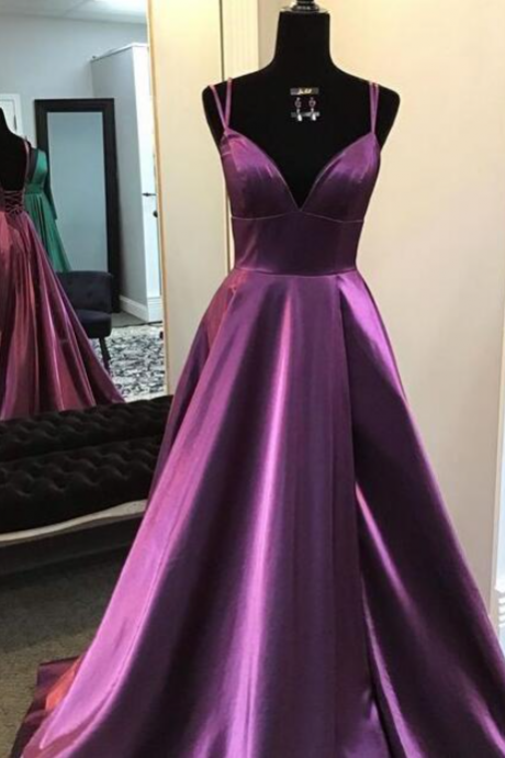 Empire Plum Long Stain Prom Dresses