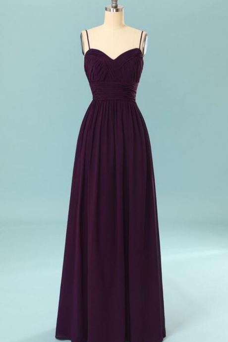 Spaghetti Straps Purple Chiffon Long Prom Dress