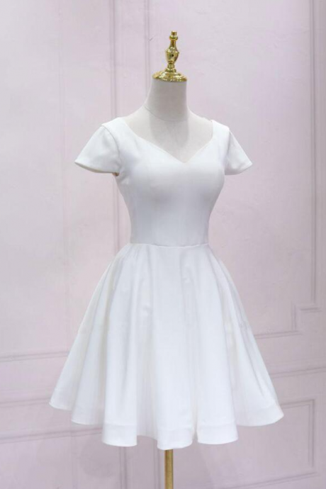 Cute White V Neck Short Prom Dresses