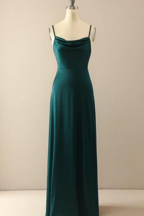 Spaghetti Straps A Line Green Stain Long Prom Dresses