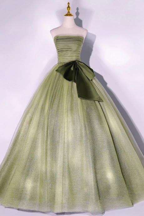 A Line Tulle Green Long Prom Dress, Party Dresses