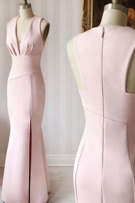 A Line Pink Satin Prom Dress, Evening Dress