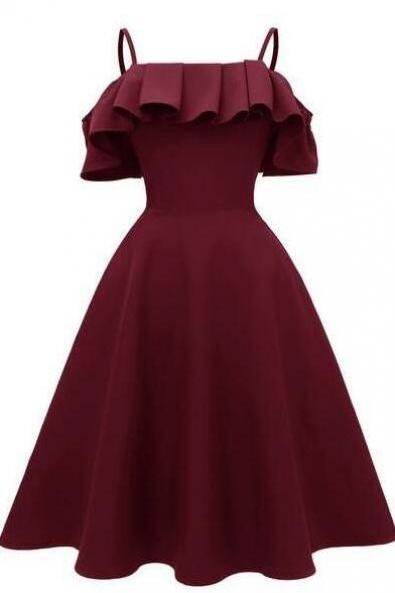 Simple A-line Wine Red Chiffon Homecoming Dress