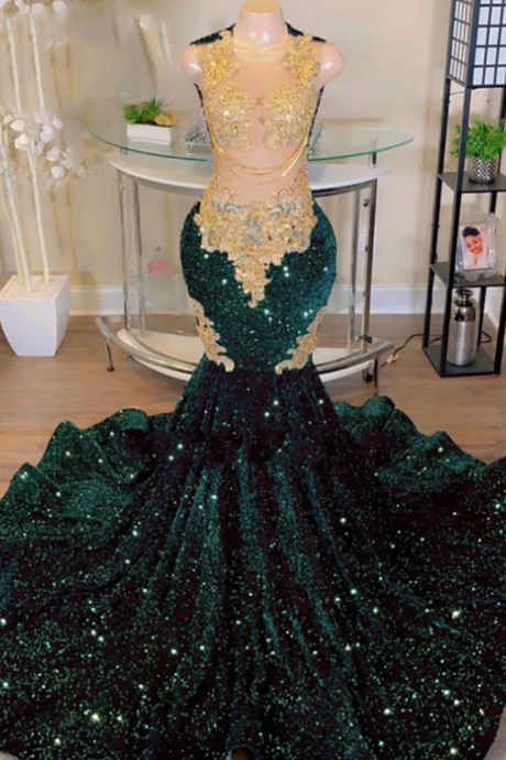 Sexy Dark Green Prom Dresses Sequins Evening Dresses